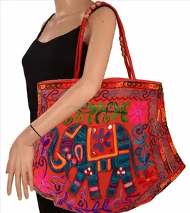 Hint yeni çanta işlemeli Kutch stil omuzdan askili çanta Tribal Tote çanta rajasthani Hmong Tote çanta çanta büyük etnik toptan
