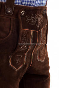 Pantalon en cuir suédé marron foncé, vêtement allemand brillant au dessus des genoux, style bvier allemand, - Product Image 3