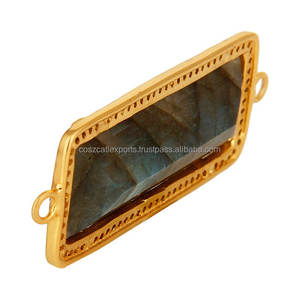 Or Vermeil Argent Sterling 925 Labradorite Naturelle Pave Diamond Connector Fine Jewelry Pendentifs & Charms - Product Image 2