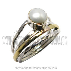 คอลเลกชันที่สวยงามทำด้วยมือของที่สวยงาม925เงินสเตอริงแหวนสแต็คแหวนมุกเพชรนิรันดร์ Vermeil สำหรับงานแต่งงานปาร์ตี้สวมใส่สำหรับผู้หญิง - Product Image 2