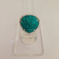 Bague tendance en argent sterling plaqué or/argent avec pierre précieuse turquoise sertie pavé, unisexe, pour mariage, fiançailles, fête, anniversaire, cadeau