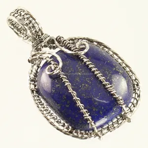 Grande ciondolo in pietra disegno wired Gioielli Argento 925 Gioielli In Argento Del Pendente LAPIS LAZULI Naturale Settembre Nascita Gemme