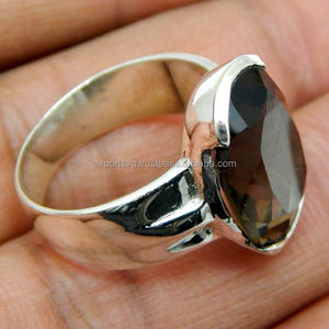 Anillo de plata con piedras preciosas de cuarzo ahumado, joyería de plata de ley 925, anillos de compromiso de boda para mujer - Product Image 1