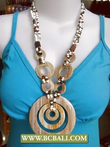 Women Wooden <b>Necklaces</b> with Beads <b>Handmade</b> Tropical Design - Product Image 1