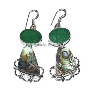 ต่างหูเม็ดกลมสีเงินพลอยหยกสีเขียวสไตล์คลาสสิกชุบทองของขวัญที่ดีที่สุดสำหรับการหมั้นพร้อมหินอาเกตหลัก - Product Image 2