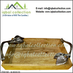 WOODEN TRAY WITH METAL HANDLE - Product Image 1