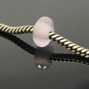 Cuentas de Cuarzo Rosa Facetadas Redondas con Orificio Grande de 14x8x4.5mm - Product Image 3
