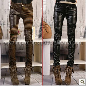 Pantalon en cuir Taille moyenne Vêtements d'hiver Pantalon en cuir à la mode de style européen de couleur unie personnalisée - Product Image 2