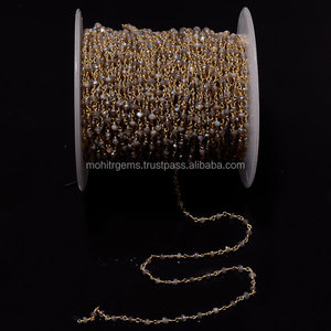 Quartz naturel 4mm fil enroulé sans nickel Rondelle perles style chapelet chaîne perlée - Product Image 2