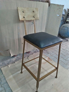 Muebles industriales Bar silla alta de cuero Taburete de bar con respaldo - Product Image 3