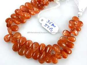 ธรรมชาติดวงอาทิตย์หินอัญมณีลูกแพร์เรียบหยด Briolette ลูกปัดอาทิตย์หินลูกปัดขายส่งราคาโรงงาน - Product Image 3