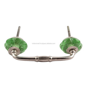 Manijas de puerta de puente de vidrio verde tradicional hechas a mano, para decoración del hogar, armario, armario, BH-295-GFK-101 - Product Image 2