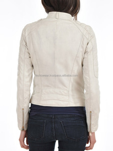 Blouson aviateur en cuir d'agneau blanc doux pour femme, style moto, imperméable, respirant, élégant, vêtement d'extérieur toutes saisons - Product Image 5