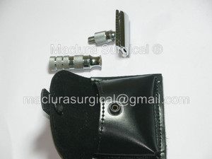 Rasoir de voyage sûr avec lame en acier inoxydable avec étui en cuir - Product Image 5