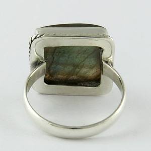 Bague carrée en Labradorite au Look Royal en argent Sterling 925, bijoux en argent Antique, bijoux en argent en ligne - Product Image 4