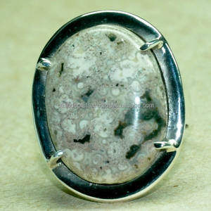 Ocean Jasper Oval Cab Gemstone Anillo de plata esterlina 925 con ajuste de punta chapada en plata Último diseño de anillo clásico para unisex. - Product Image 1
