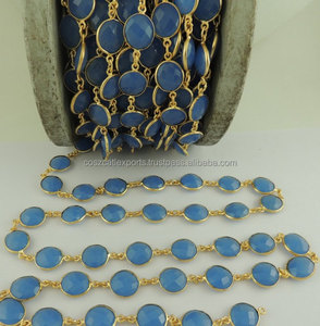 Coszcaltexports Blue Chalcedony Gemstone Connector Sterling Silver Gold Plated Wire Wrapped <b>Jewelry</b> <b>Findings</b> Components - Product Image 1