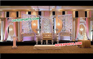 Decoración de Estilo Bollywood para Bodas, Escenario de Cristal, Recepción Real de Walima, Juego de Pilares Jali Tallados en Oro, Fibra de Vidrio Ligera - Product Image 5