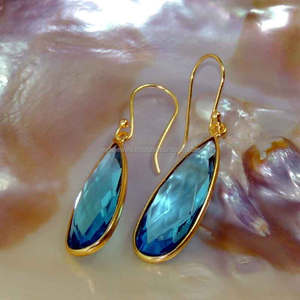 Blue Quartz Sterling <b>Silver</b> Christian Trendy Party <b>Earrings</b> 14k Gold Plating High Quality Teardrop Dangle Drop Fine Jewelry for - Product Image 1