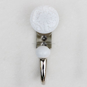 Crochets muraux, en céramique, traditionnelle, fait à la main, motif Floral, blanc, pour vêtements, réutilisables, utilitaires - Product Image 3