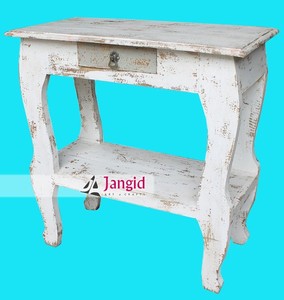 Table de chevet vintage en bois récupéré, finition blanchie, pour chambre à coucher, hôtel, salon, meubles asiatiques - Product Image 6