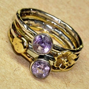 Bague améthyste De forme ronde à facettes, pierre précieuse en argent massif 925, bijoux De créateur - Product Image 2