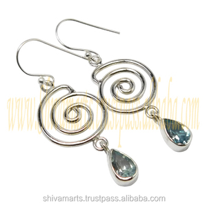 925 boucles d'oreilles Vintage en argent Sterling avec topaze bleue conception impressionnante pour les mariages femmes filles mode bijoux cadeau - Product Image 2