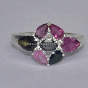Anillo de piedras preciosas de turmalina múltiple Anillo de Plata de Ley 925 Anillo de moda Chapado en plata clásica para aniversario de boda o fiesta. - Product Image 2