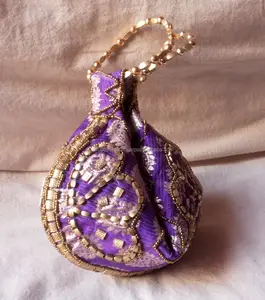 串珠婚纱离合器印度女性设计师性感吊带手袋晚宴包Potli礼品饰品袋/袋节日手工艺术