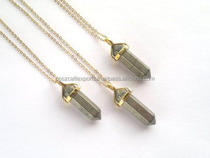 จี้รูปทรงดินสอปลายแหลมทำจากไพไรต์ ชุบทองบนตัวเรือนเงินสเตอร์ลิง พร้อมห่วงคล้องคอ สไตล์คลาสสิก เหมาะสำหรับทั้งชายและหญิง - Product Image 4
