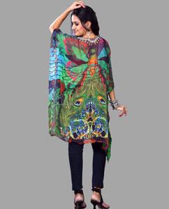 2023 femmes faites à la main traditionnel musulman décontracté Blouses courtes Sexy numérique imprimé visqueux Caftan prêt approvisionnement Viscose - Product Image 2