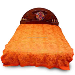 Drap de lit indien fait à la main Royal vieux miroir broderie personnalisé King Size coton couvre-lit plante ameublement poids lourd - Product Image 2