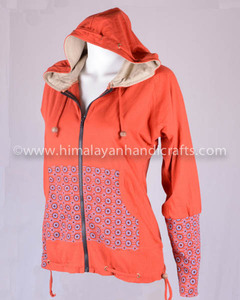 Chaqueta con capucha de estilo bohemio con cremallera, chaqueta con símbolo icónico, lisa, naranja, CSWJ 416A - Product Image 3