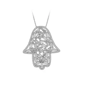 镀玫瑰金925K纯银长方形艺术设计项链法蒂玛的手项链Hamsa项链