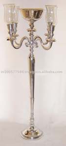 ชั้น Candelabra สีเงินพร้อมชามดอกไม้และปล่องแก้วสำหรับตกแต่งบ้านงานแต่งงานและโรงแรม - Product Image 2
