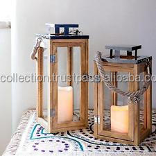 Farol de madera antiguo de jardín marroquí para portavelas - Product Image 2