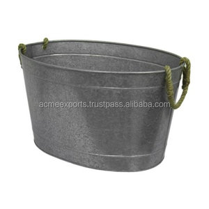 Juego de bañeras ovaladas de hierro galvanizado duradero con asas metálicas resistentes para almacenamiento rústico, decoración de jardinería y uso doméstico versátil. - Product Image 2