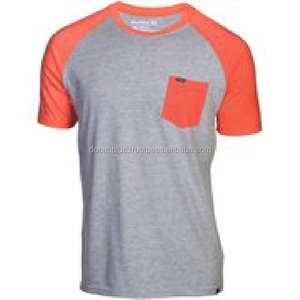 OEM Cotton Pocket <b>Raglan</b> Tees for Men Custom Plus Size Jersey Breathable Front Logo Position - Product Image 1