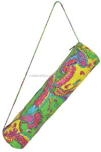 Bolsa de Yoga Kantha, bolsa de esterilla de Yoga, bolso bohemio acolchado con cremallera, diseño indio hecho a mano, estampado de frutas con Kantha yoga, venta al por mayor - Product Image 2