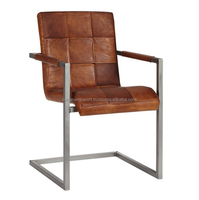 Sillón industrial y vintage de cuero antiguo, metal de hierro genuino para el hogar general, comedor y salón, uso en la sala de estar