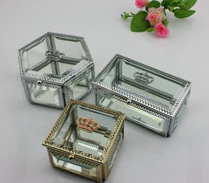 Wedding Gifts Crown Glass Box Square Glass Box With Metal Jewelry Box - Product Image 2