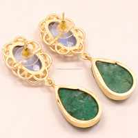 Boucles d'oreilles créoles tendance en alliage plaqué or, avec agate sucrée zirconium et verre bleu clair vintage en forme de poire verte, pour femmes, mariages et soirées