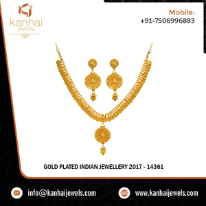 Juego de collar de joyería India chapado en oro-14361 - Product Image 2