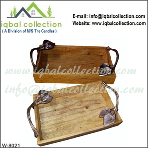 WOODEN TRAY WITH METAL HANDLE - Product Image 1