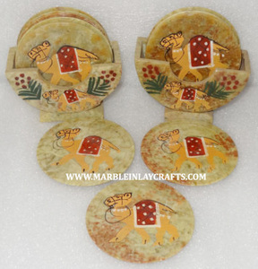 Wholesaler and Manufacturer Handmade Soapstone Peacock Design Round Tea <b>Coaster</b> <b>Set</b> for Home Decor Purpose in Bulk Quantity - Product Image 3