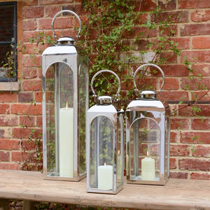 Handmade Stylish Silver Ins Style Stainless Steel Candle <b>Lantern</b> <b>Set</b> Popular Home Decor for Weddings Parties Includes Metal - Product Image 1