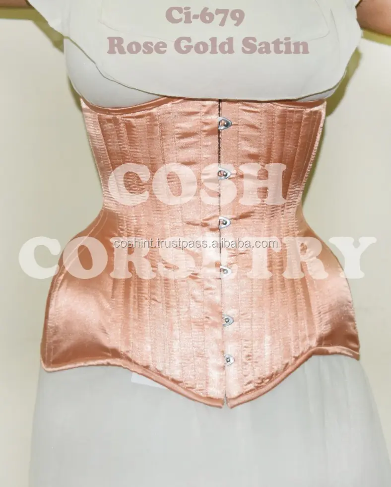 Underbust Rose Gold Satin Waist Training Steel Boned Extreme Curvy Regular Extended Corset Vendors