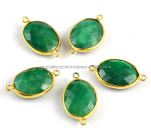 Connecteur de lunette en pierre précieuse émeraude naturelle Technologie d'incrustation plaquée or rhodium pour le réglage de la lunette de fiançailles Pendentifs à breloque chic - Product Image 3