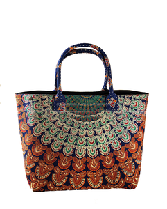 Bleu Ins Style Mandala Sac Fourre-Tout À La Main Coton Lin Personnalisable Bouton Ouvert Arc Conception Deux Bretelles pour Femmes Filles - Product Image 1