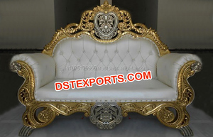Sofa Kuningan Pernikahan Ukiran Berat, Sofa Logam Lapis Emas Ukiran Bunga Logam Pernikahan Desain Baru Pernikahan Sofa Dua Tempat Duduk - Product Image 4